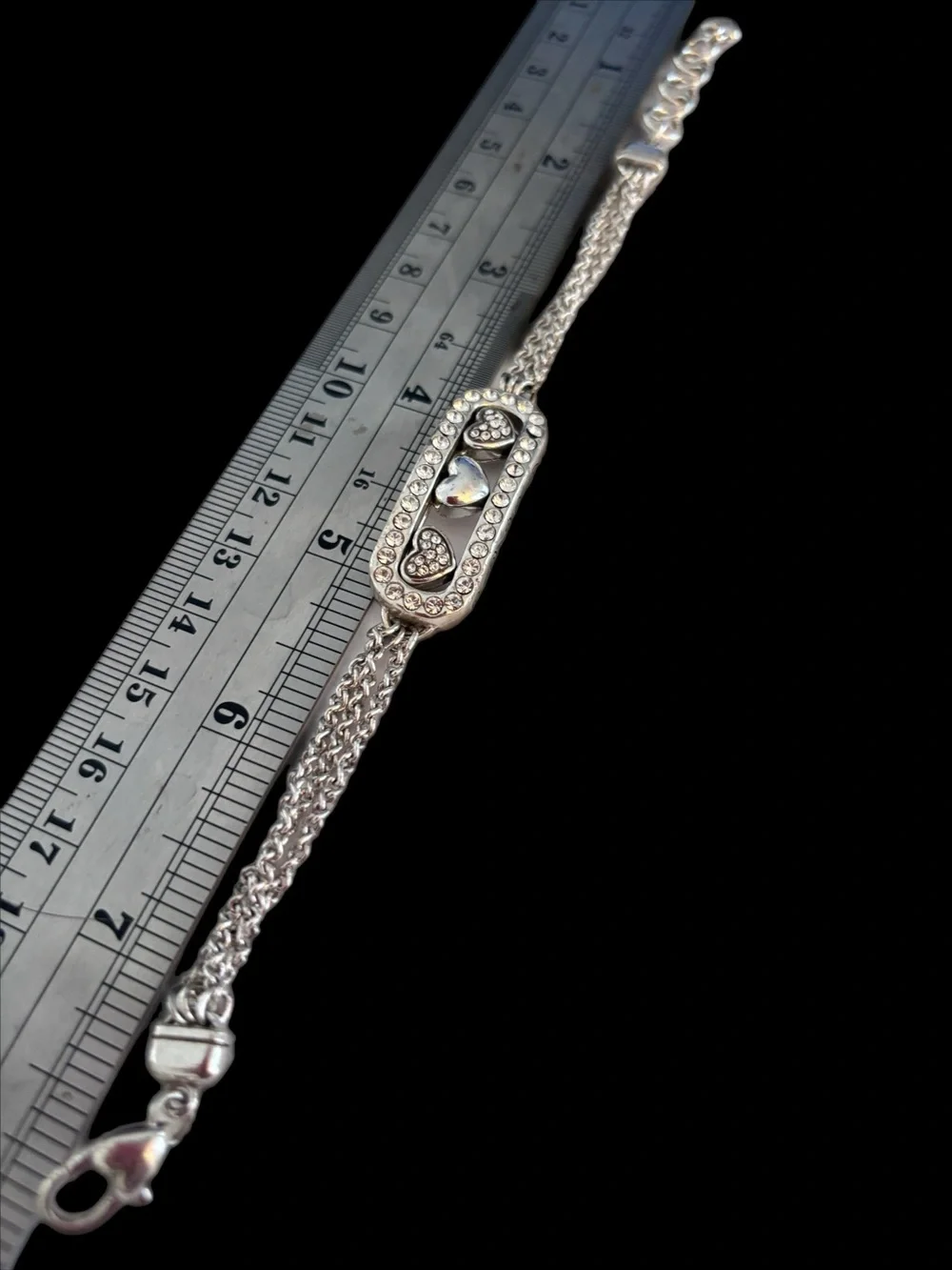 Brighton Kiss & Tell Crystal Heart Bracelet. Swarovski Crystals silver plate.